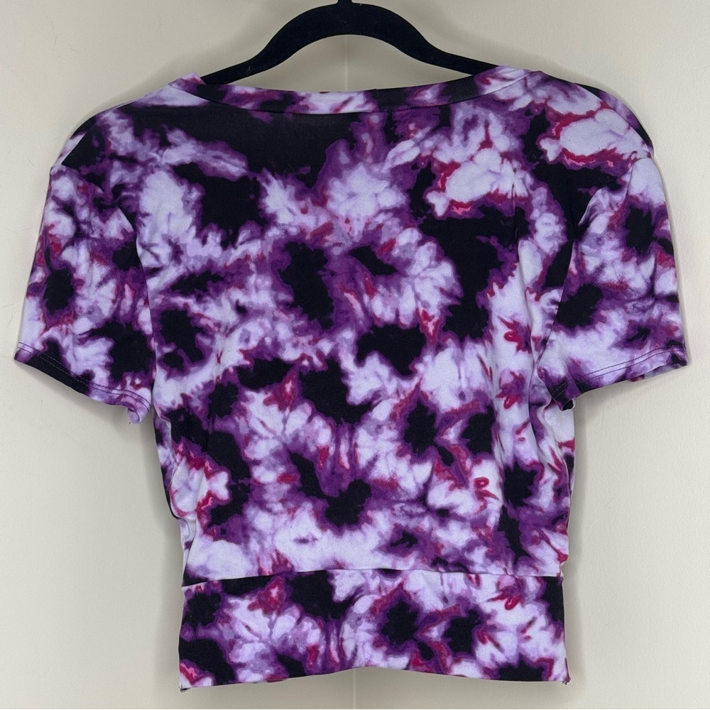 Eclipse Vivid Purple Tie-Dye Crop Top | Twist Front | Trendy Y2K funky shirt - Picture 2 of 4